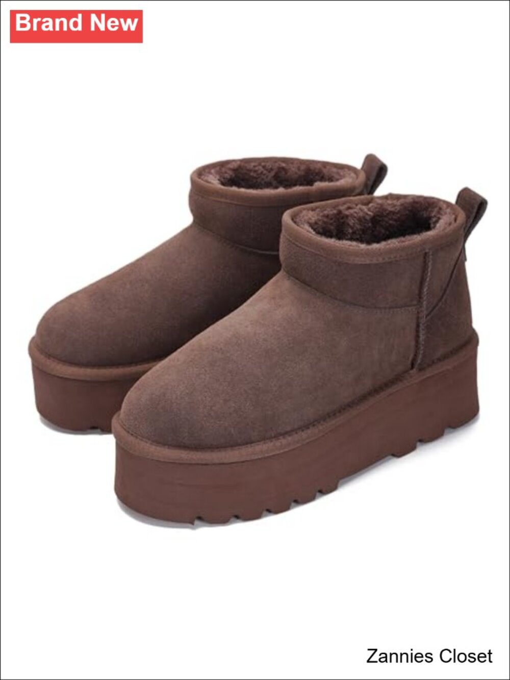 ✨ Women's Genuine Suede Ankle Boots Waterproof Platform Fur Lined Snow Boots